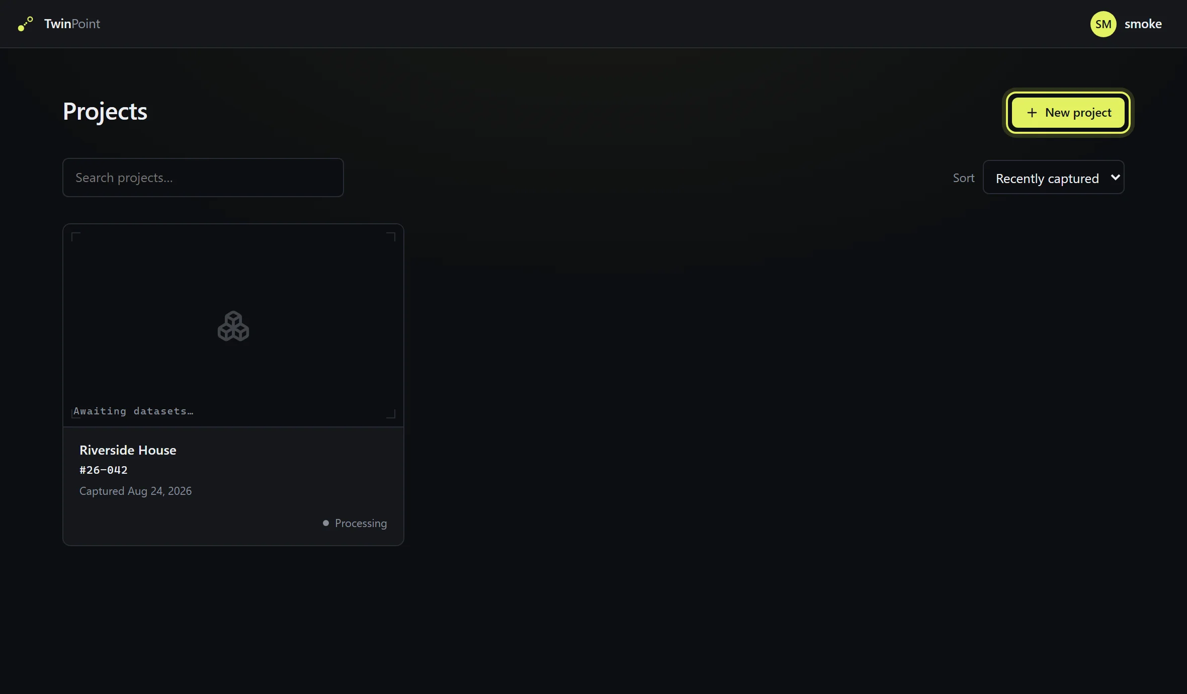 The Projects dashboard with the New project button highlighted