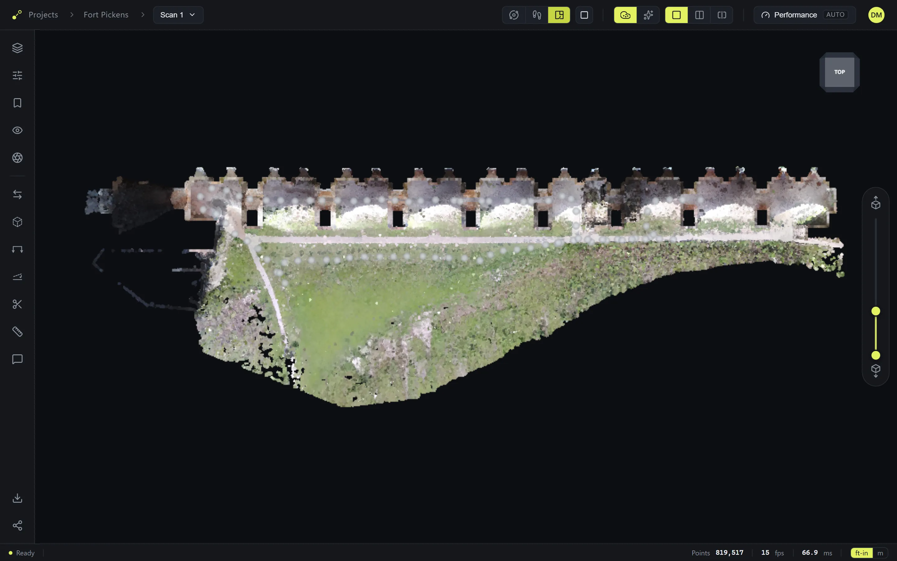 The scan seen from directly above in Plan view — the floor plan