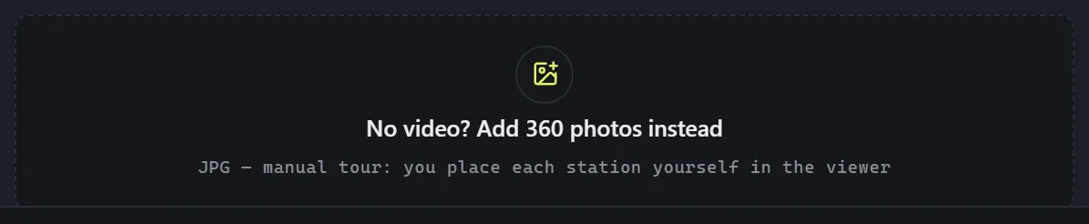 The scan dialog's photos tile: No video? Add 360 photos instead